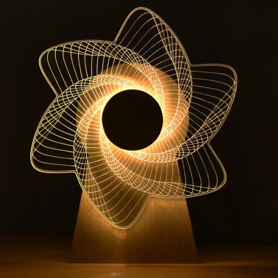 3D Windmill Night Light, Wooden Rotating Box, Wooden Ferris Wheel Table Lamp, Visual Illusion Optical Light