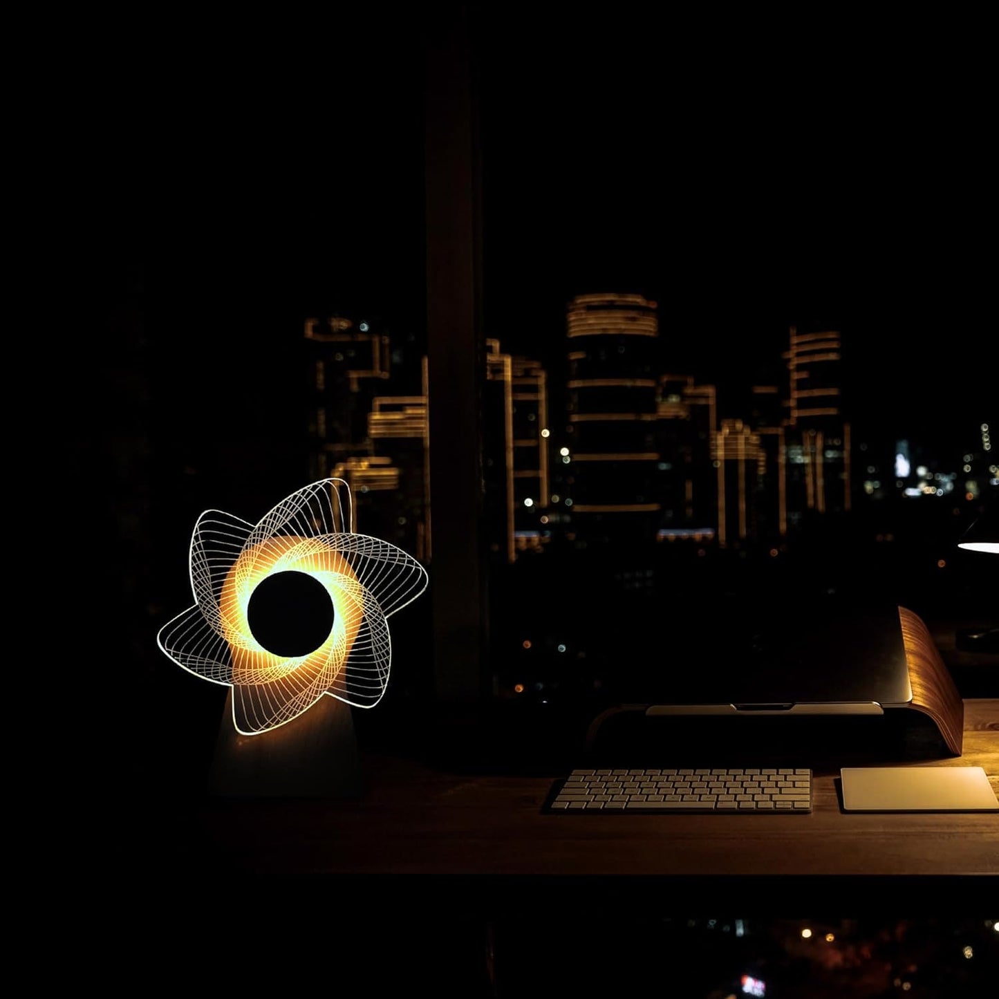 3D Windmill Night Light, Wooden Rotating Box, Wooden Ferris Wheel Table Lamp, Visual Illusion Optical Light