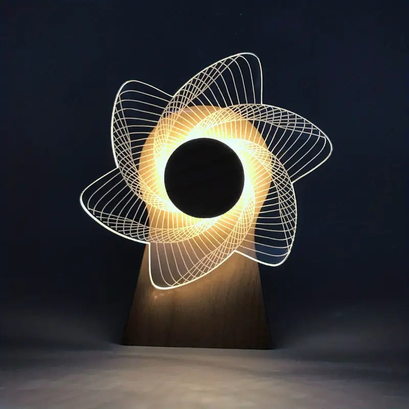 3D Windmill Night Light, Wooden Rotating Box, Wooden Ferris Wheel Table Lamp, Visual Illusion Optical Light