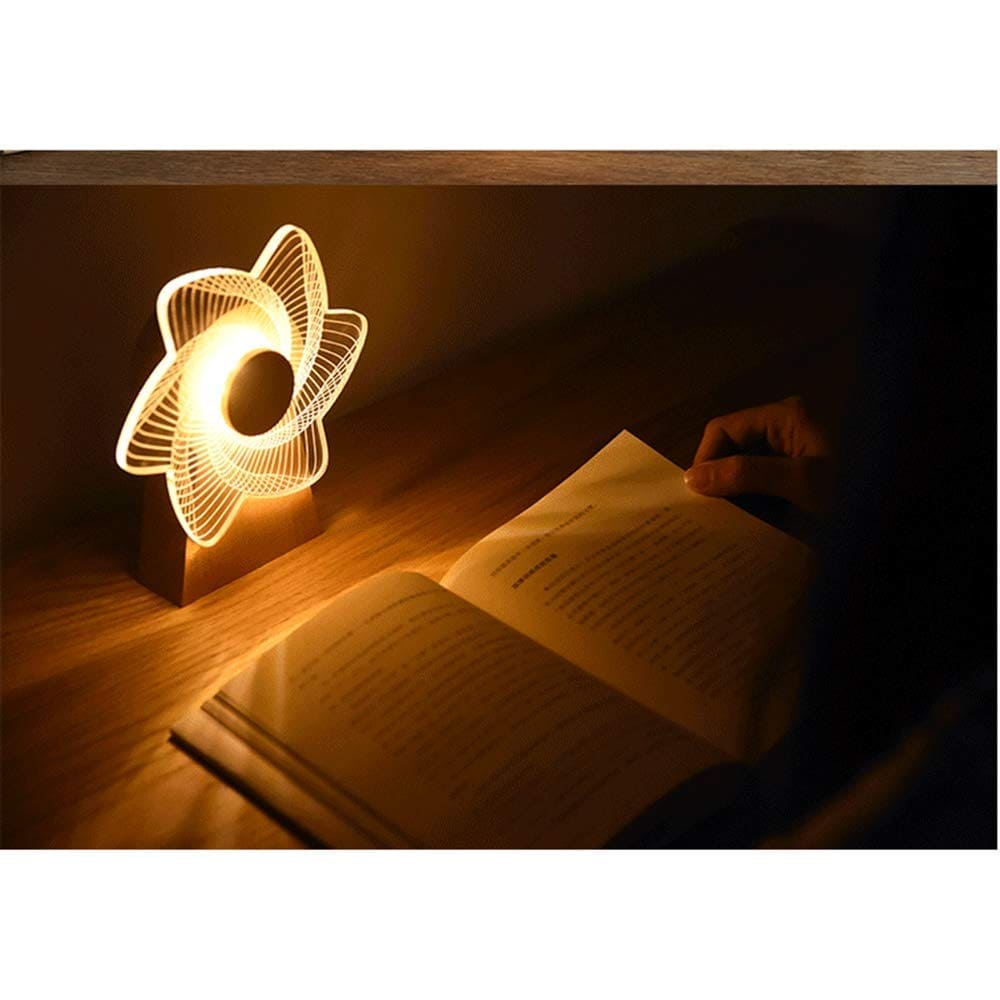 3D Windmill Night Light, Wooden Rotating Box, Wooden Ferris Wheel Table Lamp, Visual Illusion Optical Light